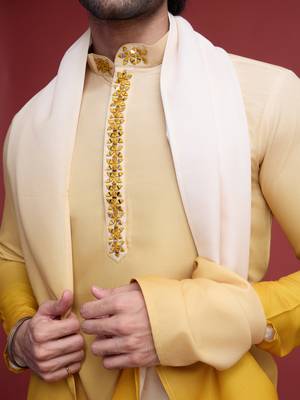 Yellow rayon mirror work wedding function festival marriage party wear straight kurta with dupatta 5
