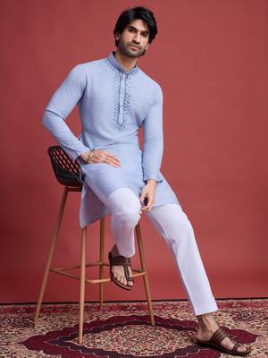 Sky blue viscose mirror work wedding function festival marriage party wear straight kurta 1