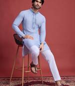 Sky blue viscose mirror work wedding function festival marriage party wear straight kurta