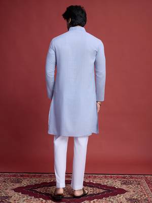 Sky blue viscose mirror work wedding function festival marriage party wear straight kurta 6