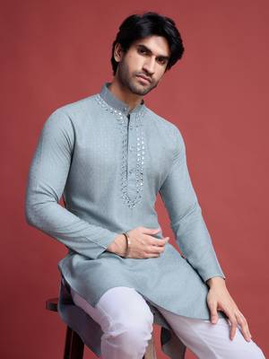 Pista viscose mirror work wedding function festival marriage party wear straight kurta 3