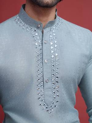 Pista viscose mirror work wedding function festival marriage party wear straight kurta 4