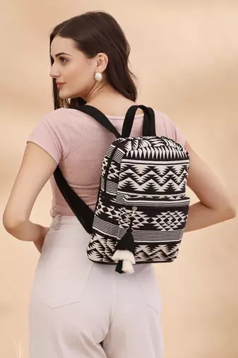 geomat black & white fret jacquard cotton backpack