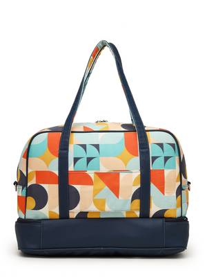 peppy navy & multi polycotton canvas & pu abstract printed duffel travel bag 6