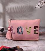 quirky salmon pink & multi quirky digital printed cotton canvas travel pouch