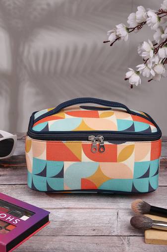 peppy navy & multi abstract digital printed polycotton travel accessory bag