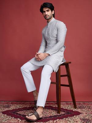 Beige viscose mirror work wedding function festival marriage party wear straight kurta 1