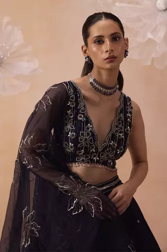 Blue Organza Lehenga Set