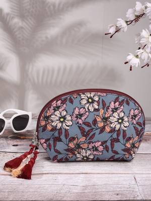 lush pewter, wine & multi floral digital printed polycotton travel pouch 1