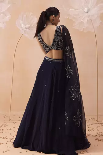 Blue Organza Lehenga Set