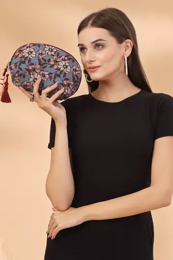 lush pewter, wine & multi floral digital printed polycotton travel pouch
