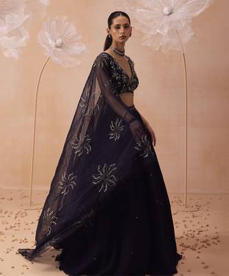 Blue Organza Lehenga Set 4