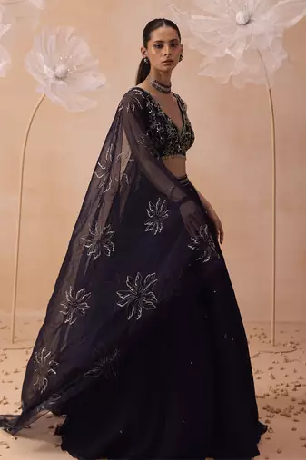Blue Organza Lehenga Set