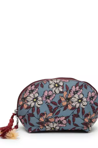 lush pewter, wine & multi floral digital printed polycotton travel pouch