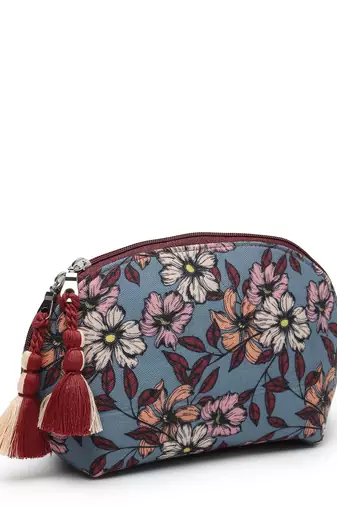lush pewter, wine & multi floral digital printed polycotton travel pouch