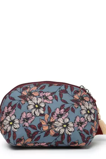 lush pewter, wine & multi floral digital printed polycotton travel pouch