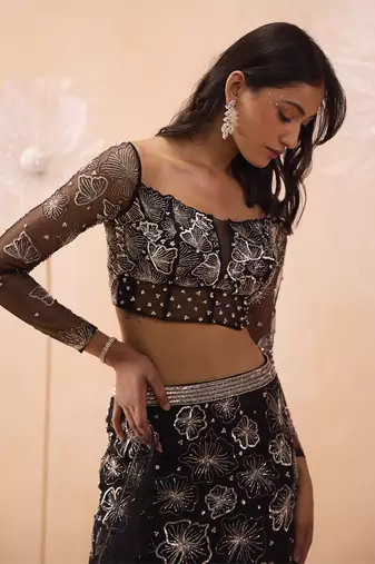 Black Blossom Lehenga Set