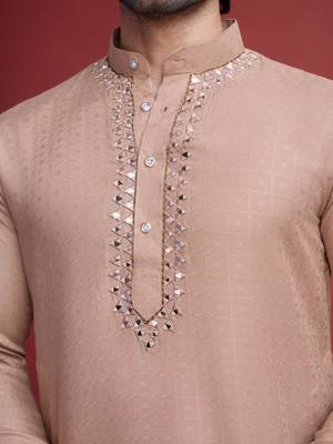 Grey viscose mirror work wedding function festival marriage party wear straight kurta 4