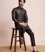 Black silk thread and sequins embroidered work wedding function festival marriage party wear straight kurta