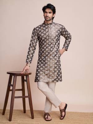 beige silk thread and sequins embroidered straight kurta 1