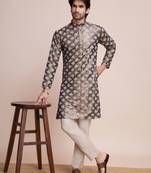 beige silk thread and sequins embroidered straight kurta