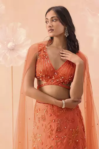 Candy Orange Lehanga Set