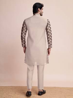 beige silk thread and sequins embroidered straight kurta 6