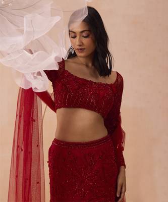 Red Fishtail Lehanga Set 2