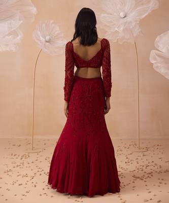 Red Fishtail Lehanga Set 3