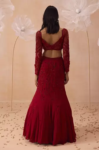 Red Fishtail Lehanga Set