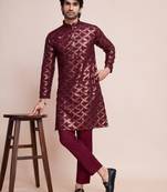 Maroon silk thread and sequins embroidered work wedding function festival marriage party wear straight kurta