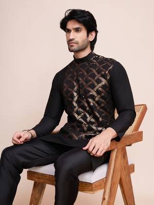Black silk thread and sequins embroidered work wedding function festival marriage party wear straight kurta 3