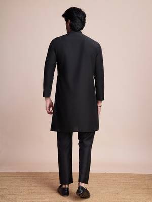 Black silk thread and sequins embroidered work wedding function festival marriage party wear straight kurta 6