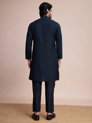Navy blue silk thread and sequins embroidered work wedding function festival marriage party wear straight kurta 6