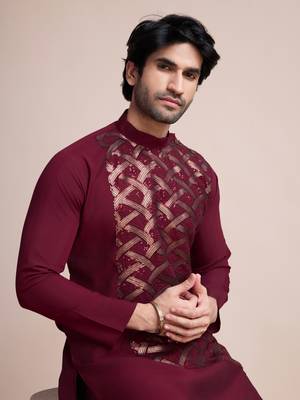 maroon silk thread and sequins embroidered straight kurta 3