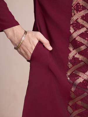 maroon silk thread and sequins embroidered straight kurta 4