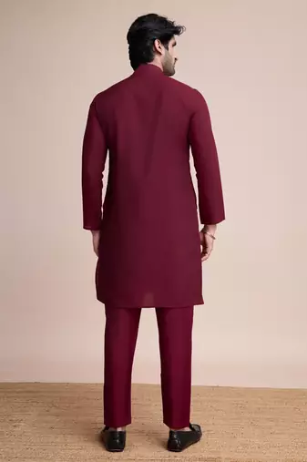 maroon silk thread and sequins embroidered straight kurta
