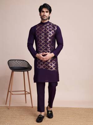 purple silk thread and sequins embroidered straight kurta 1