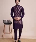 purple silk thread and sequins embroidered straight kurta