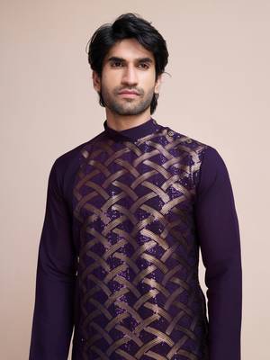 purple silk thread and sequins embroidered straight kurta 3
