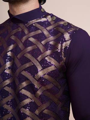 purple silk thread and sequins embroidered straight kurta 4