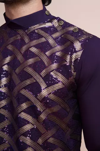 purple silk thread and sequins embroidered straight kurta