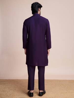 purple silk thread and sequins embroidered straight kurta 6