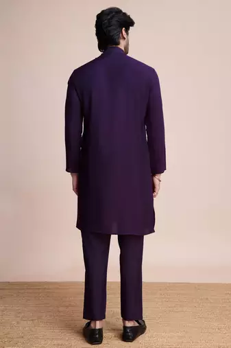 purple silk thread and sequins embroidered straight kurta
