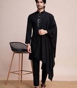 Black viscose jari weaving mirror work wedding function festival marriage party wear straight kurta pant dupatta
