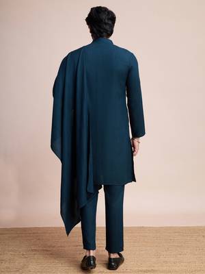 Teal blue viscose jari weaving mirror work wedding function festival marriage party wear straight kurta pant dupatta 6