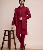 Maroon viscose jari weaving mirror work wedding function festival marriage party wear straight kurta pant dupatta
