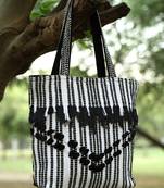 boho black & white striped cotton dari canvas tote bag