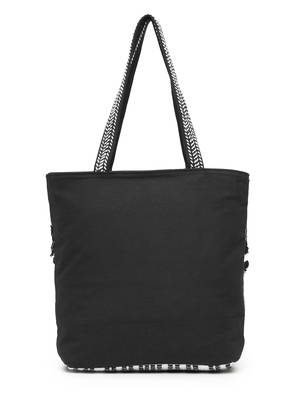 boho black & white striped cotton dari canvas tote bag 6