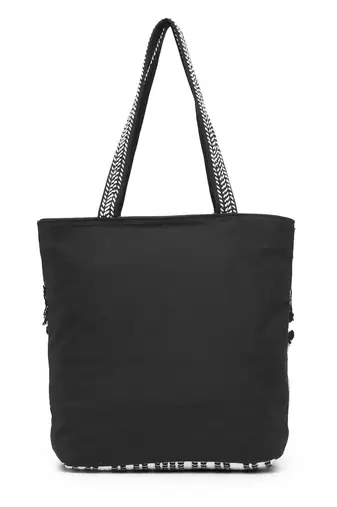 boho black & white striped cotton dari canvas tote bag
